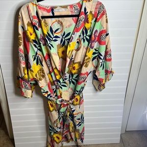 Noonday Collection Papaya Print Robe - M/L Medium Large - Floral Pink